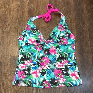 Athleta Women’s Floral Green and Pink Halter Top Size Medium